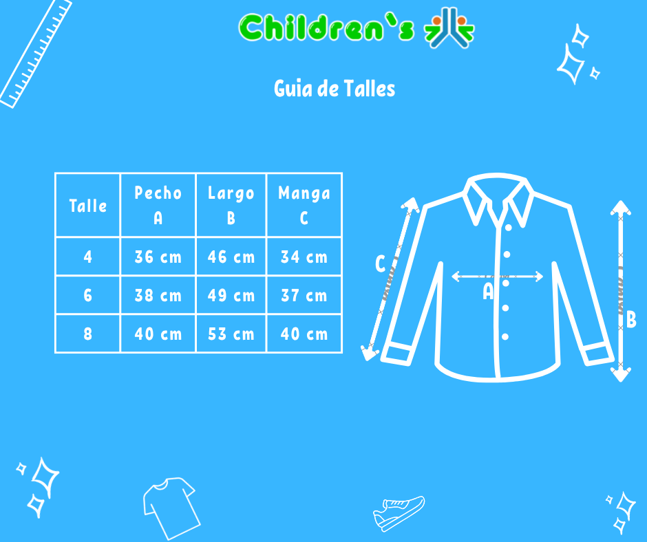 Tabla de talles — Camisa Manga Larga de Algodon Dos Bolsillos