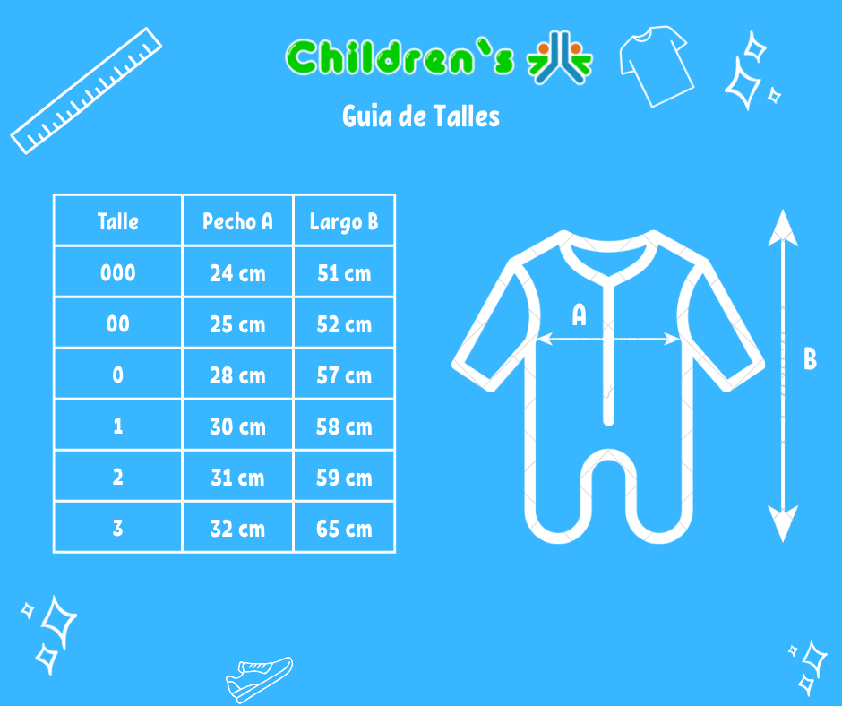 Tabla de talles — Enterito Frizado Estampado Con Cierre Sin Pie