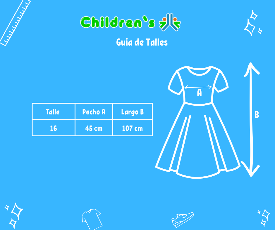 Tabla de talles — Vestido Comunion Sin Mangas con Broderie en Pecho y Faja