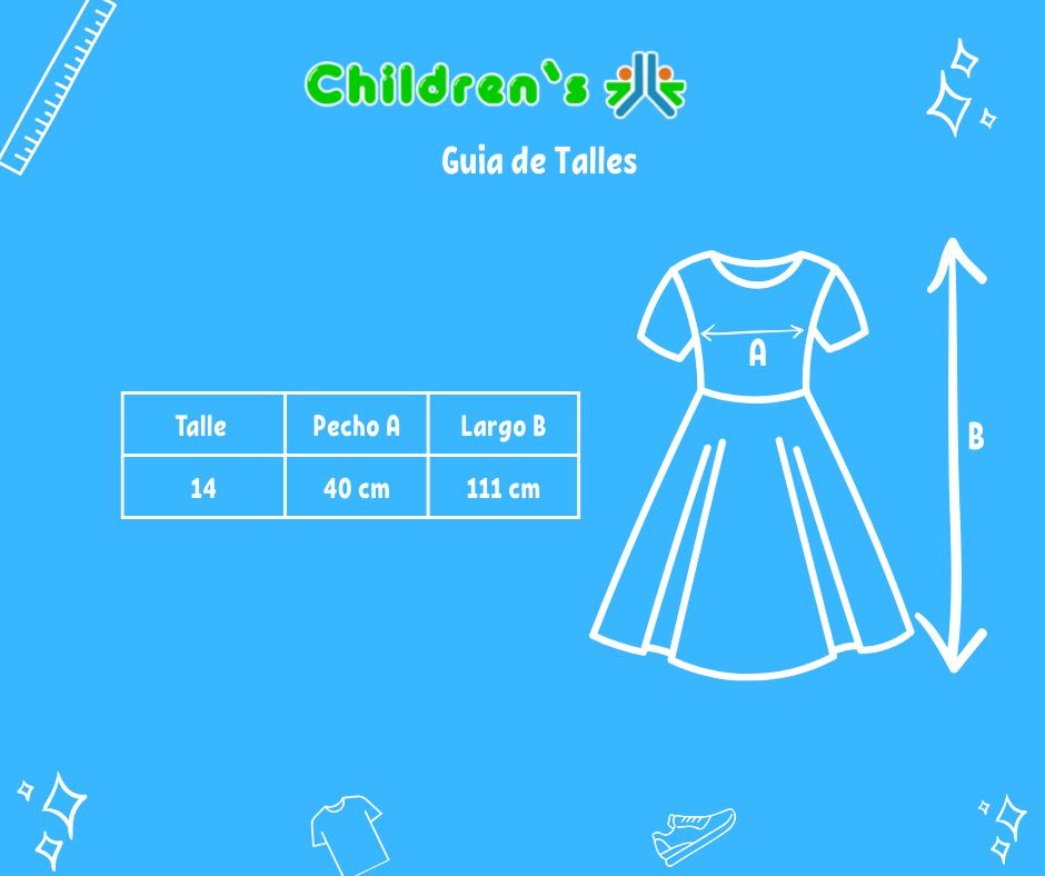 Tabla de talles — Vestido de Comunión con Manga Canesu de Encaje y Doble Falda