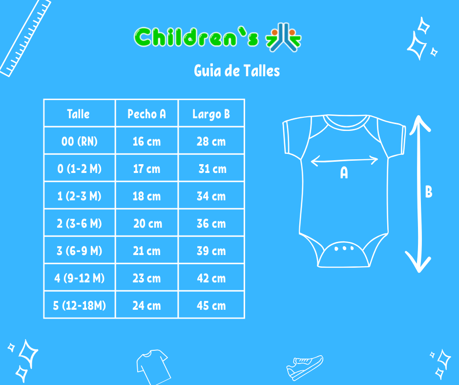 Tabla de talles — Body De Algodon Pañalero Manga Corta Cuello con Broderie