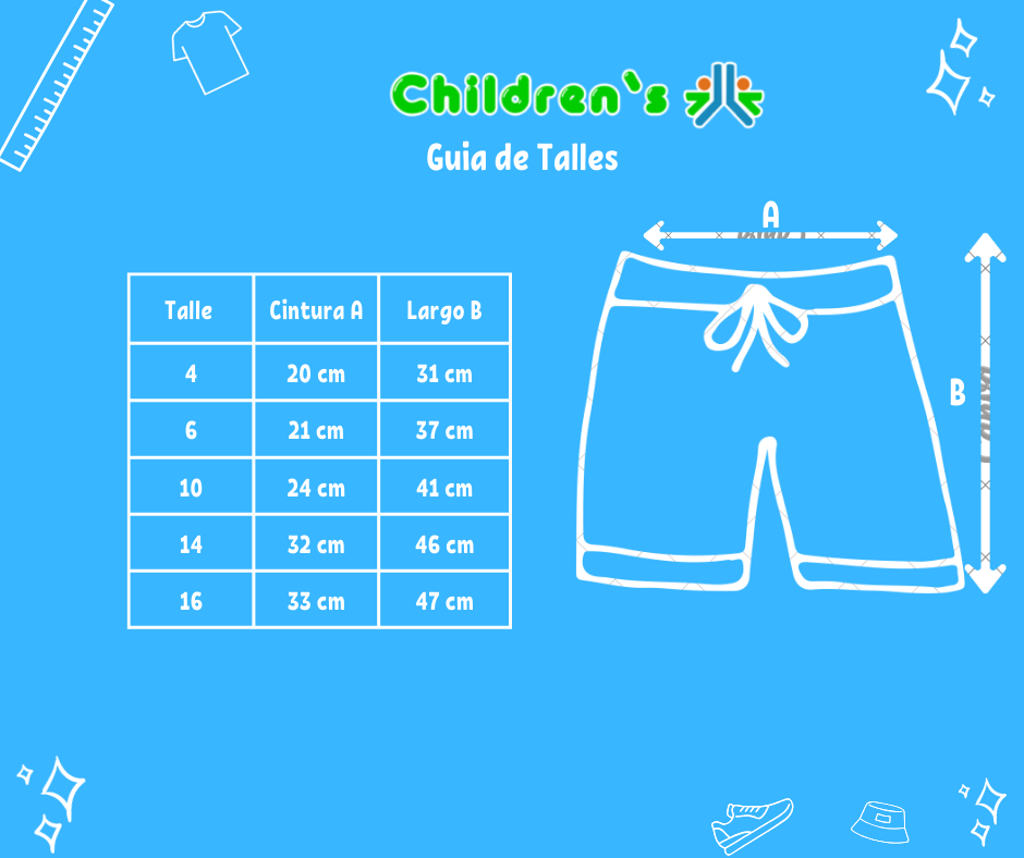 Tabla de talles — Short de Baño Bordado Surf Competition Con Bolsillos Lateral