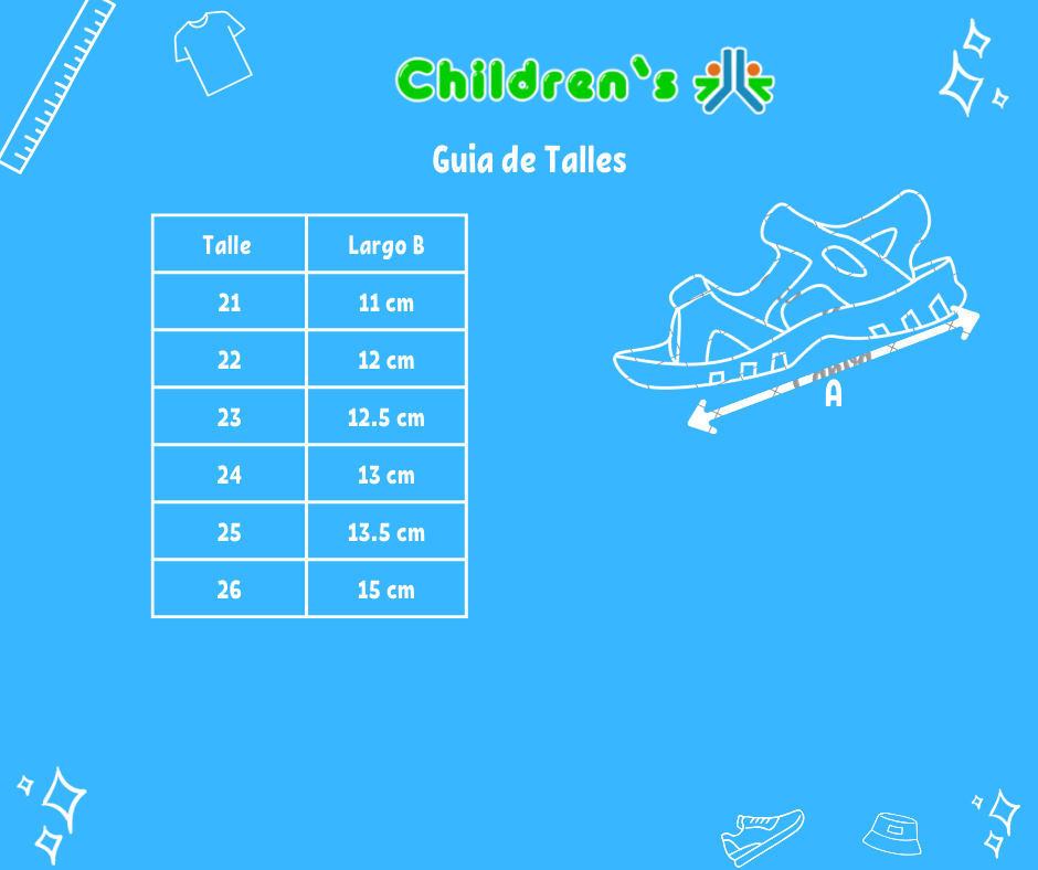 Tabla de talles — Sandalia Doble Velcro Suela de Goma y Macrame