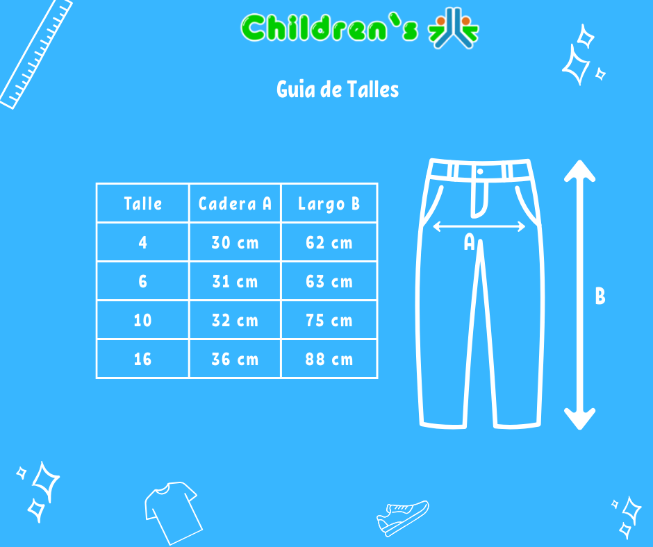 Tabla de talles — Pantalon Gabardina Spandex