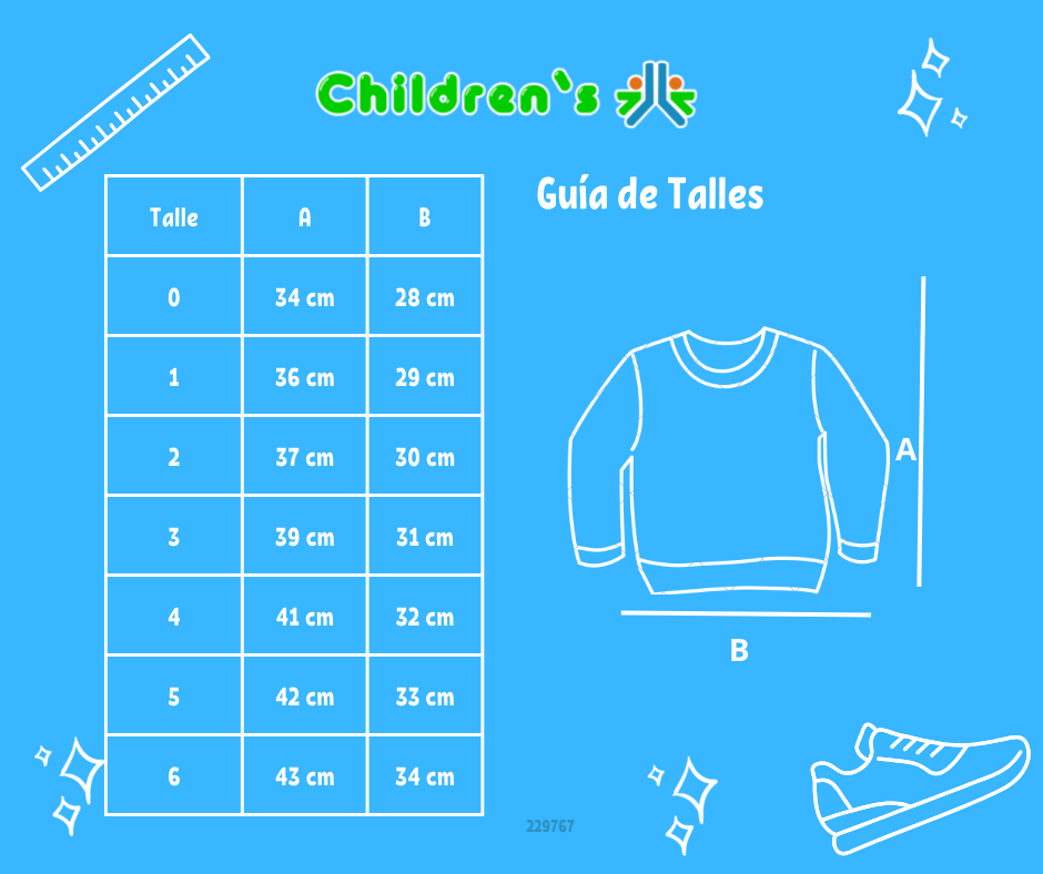 Tabla de talles — Buzo de Friza Fantasia Nena