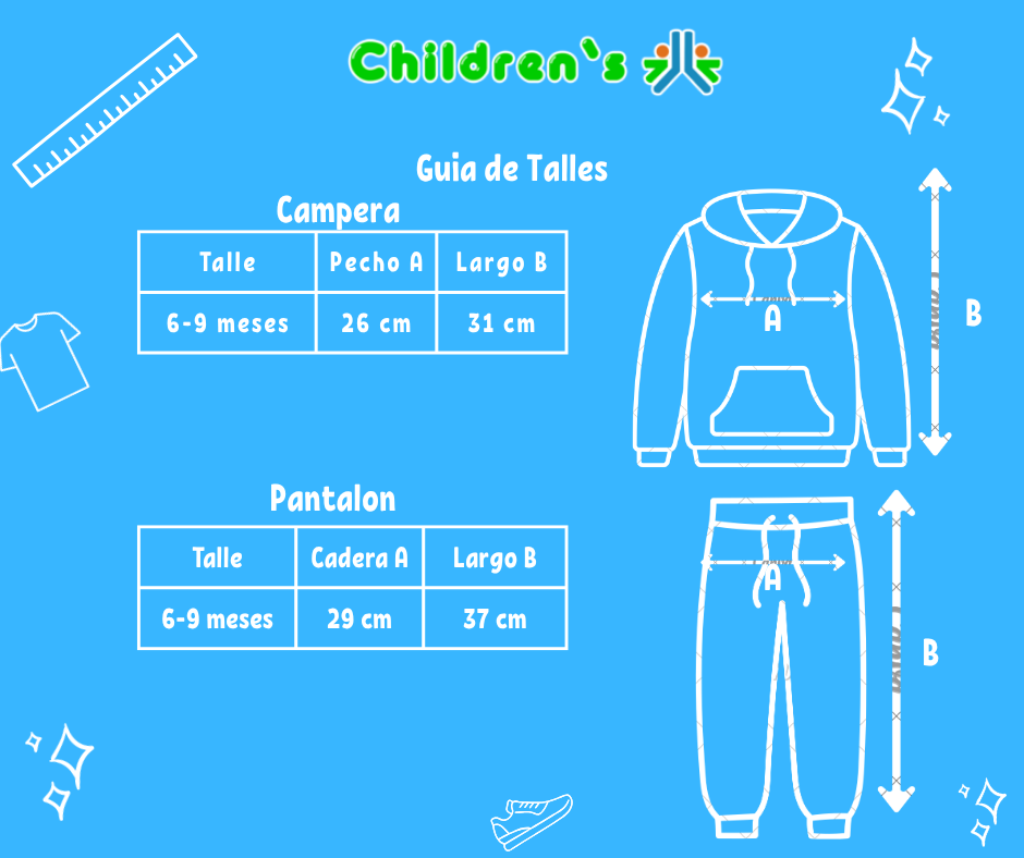 Tabla de talles — Conjunto de Jogging Campera Estampado XXXS y Pantalon
