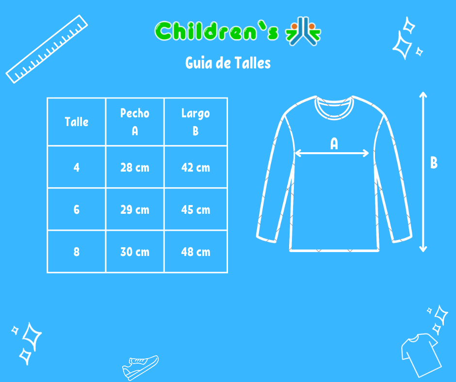 Tabla de talles — Remera Termica Estampada Nena Mangas Largas