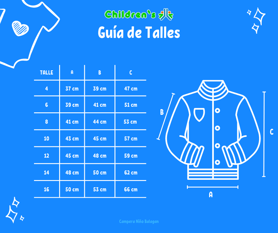 Tabla de talles — Campera De Abrigo dos colores Con Polar interior