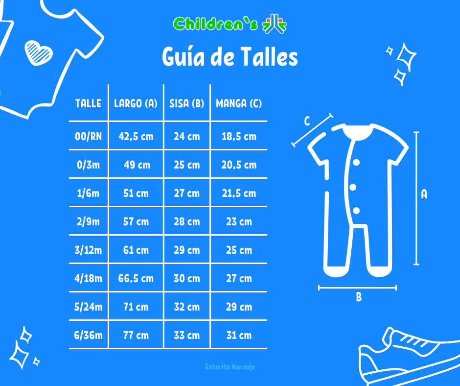 Tabla de talles — Enterito Liso Manga Larga Con Pie.