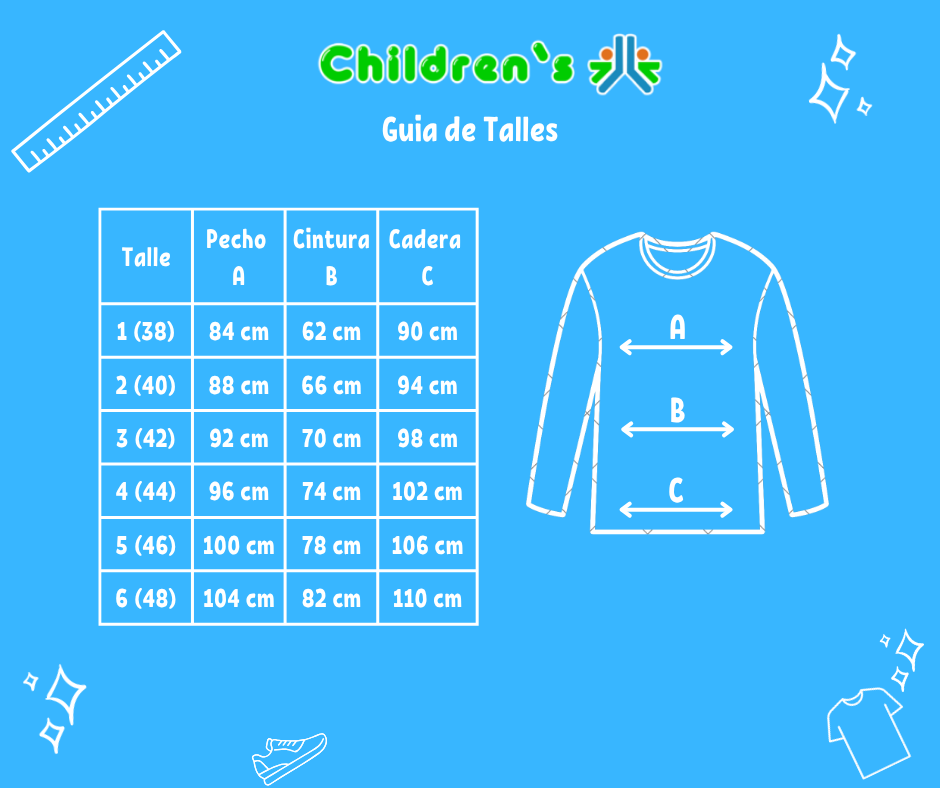 Tabla de talles — Camiseta Termica Juvenil Manga Larga