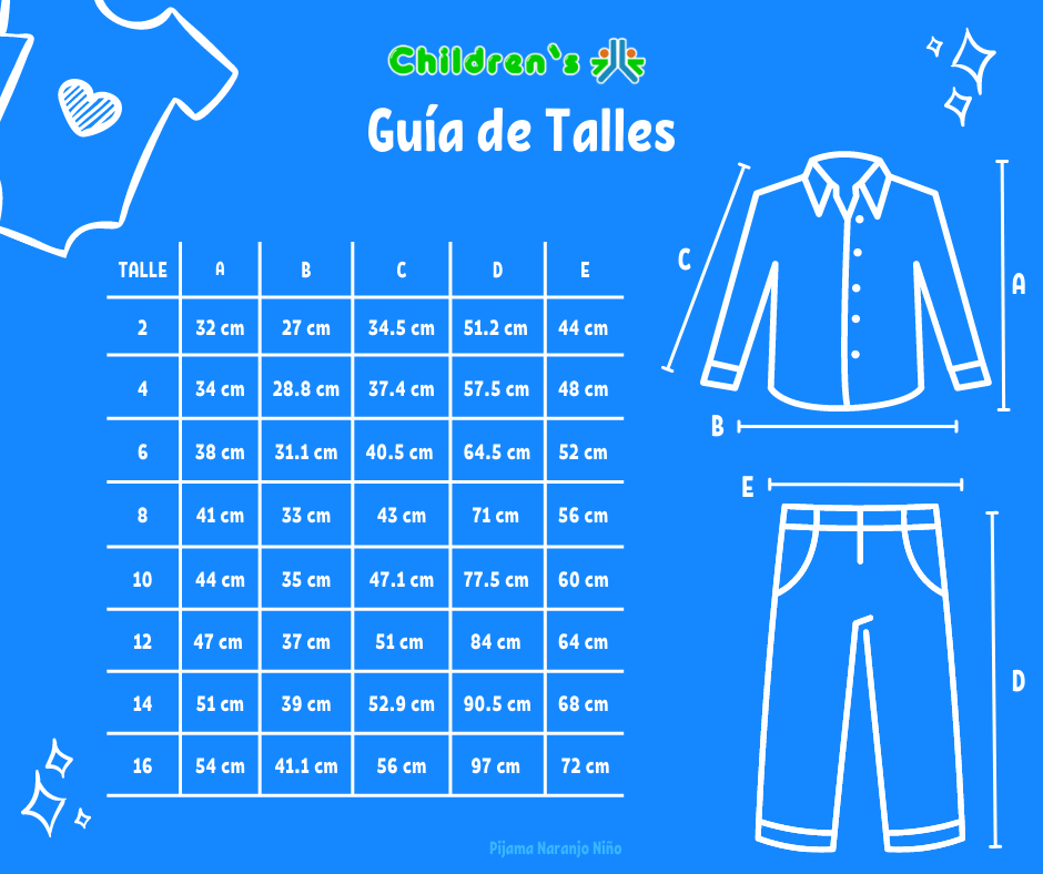 Tabla de talles — Pijama Nena Estampado Invierno con Puño
