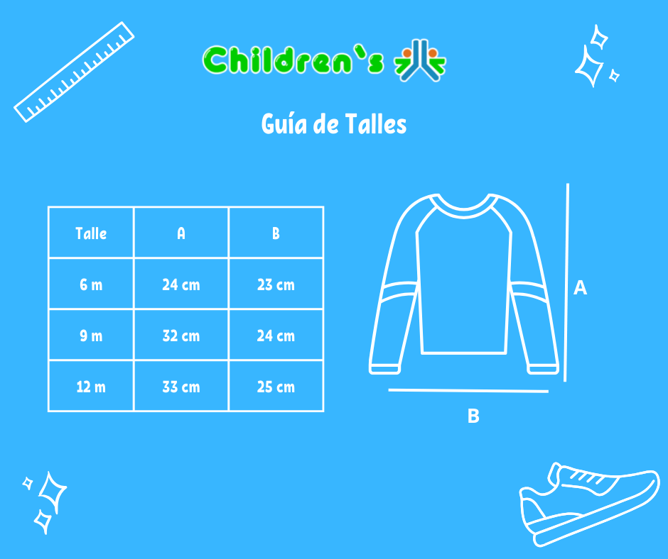 Tabla de talles — Remera manga larga lisa y bordada
