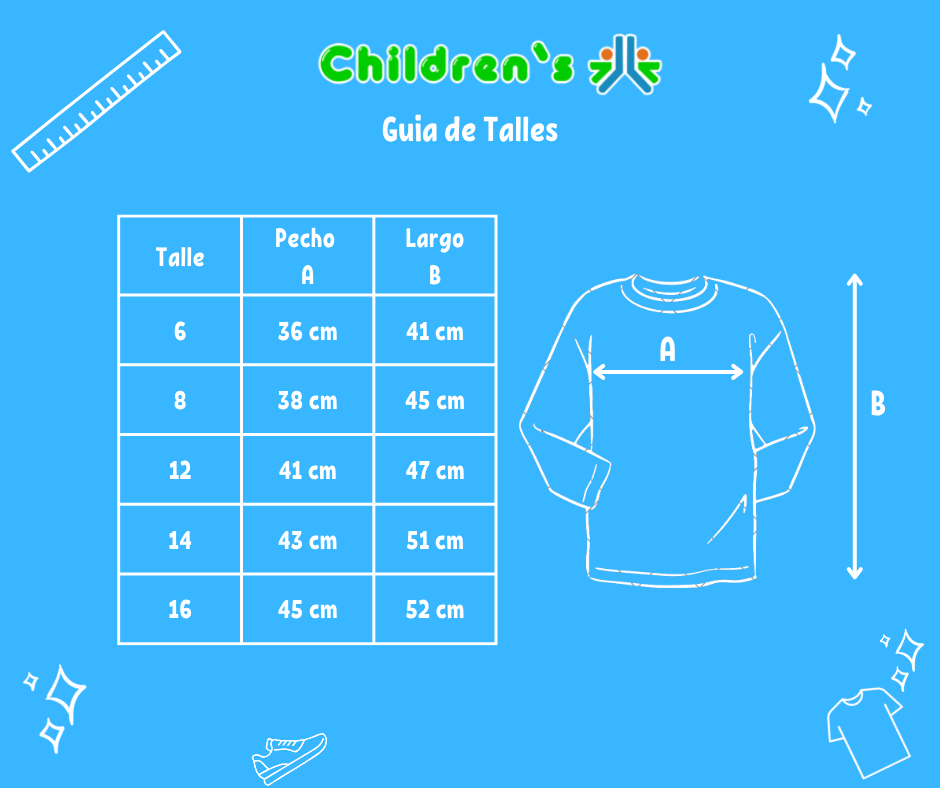 Tabla de talles — Buzo Plush Estampado con brillo