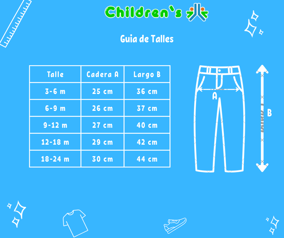 Tabla de talles — Pantalon Gabardina 4 Bolsillos Cintura Regulable