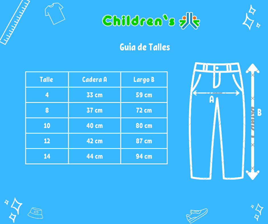 Tabla de talles — Pantalon Gabardina Pantalon Gabardina Cargo con Recorte en Bolsillo y Cintura Regulable
