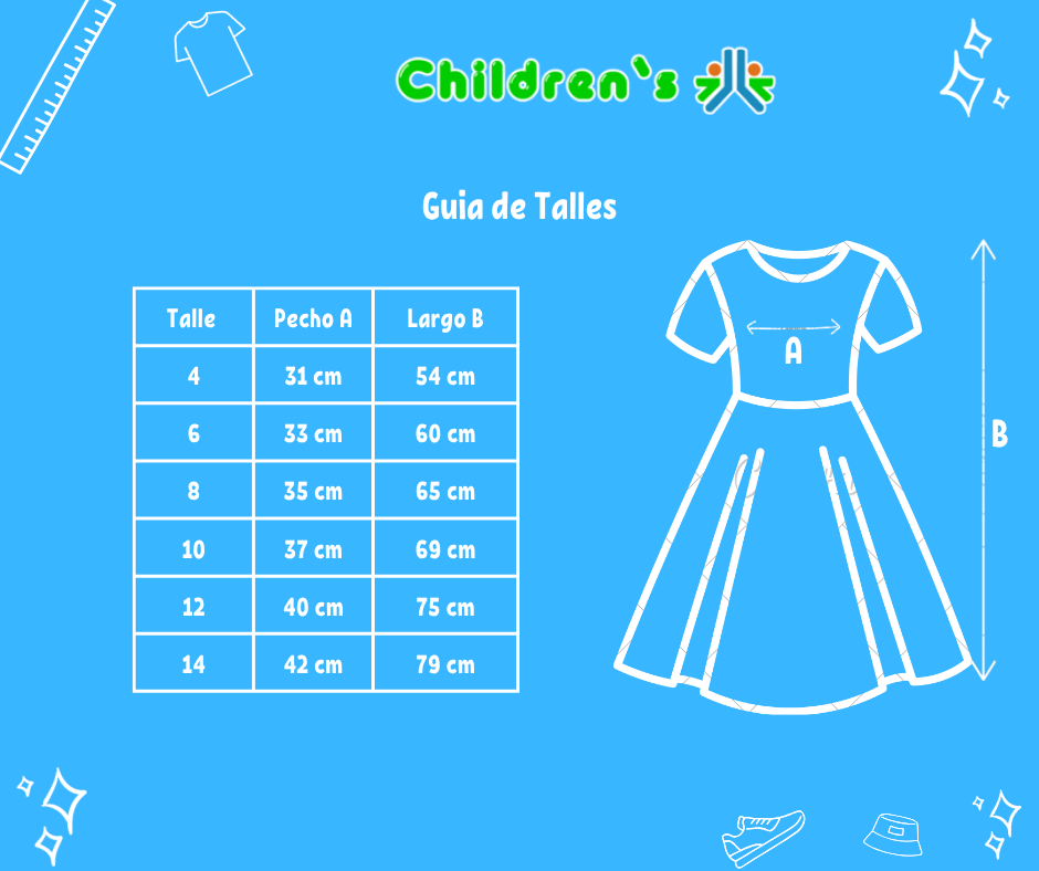 Tabla de talles — Vestido Algodon Estampado Palmera Sin Mangas