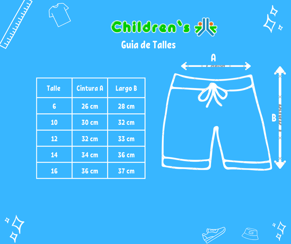 Tabla de talles — Short De Baño Estampado Con Cintura Elastizada de Poliestre Con Suspensor