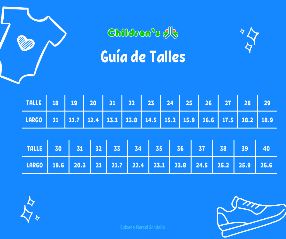 Tabla de talles — Sandalia Faja/Tira Calada Con Velcro