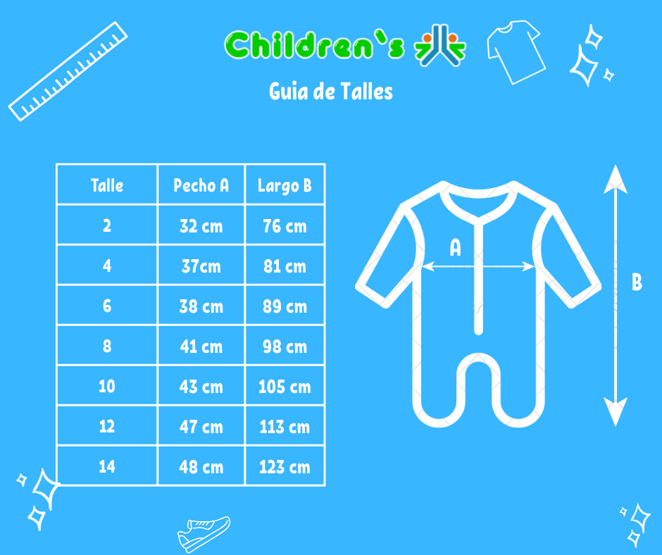 Tabla de talles — Enterito Dormilon de polar estampado