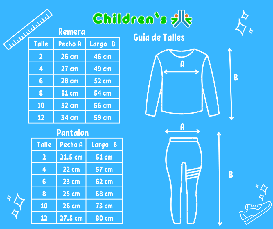 Tabla de talles — Conjunto Glamour Remera Y Calza Con Cadenas