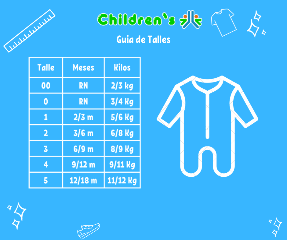 Tabla de talles — Pijama Enterito Kigurumi Piel Unicornio con pie- Bebe