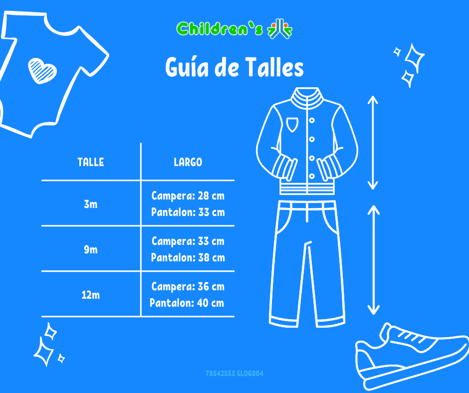 Tabla de talles — Conjunto Wata Microfibra Bordado en la espalda