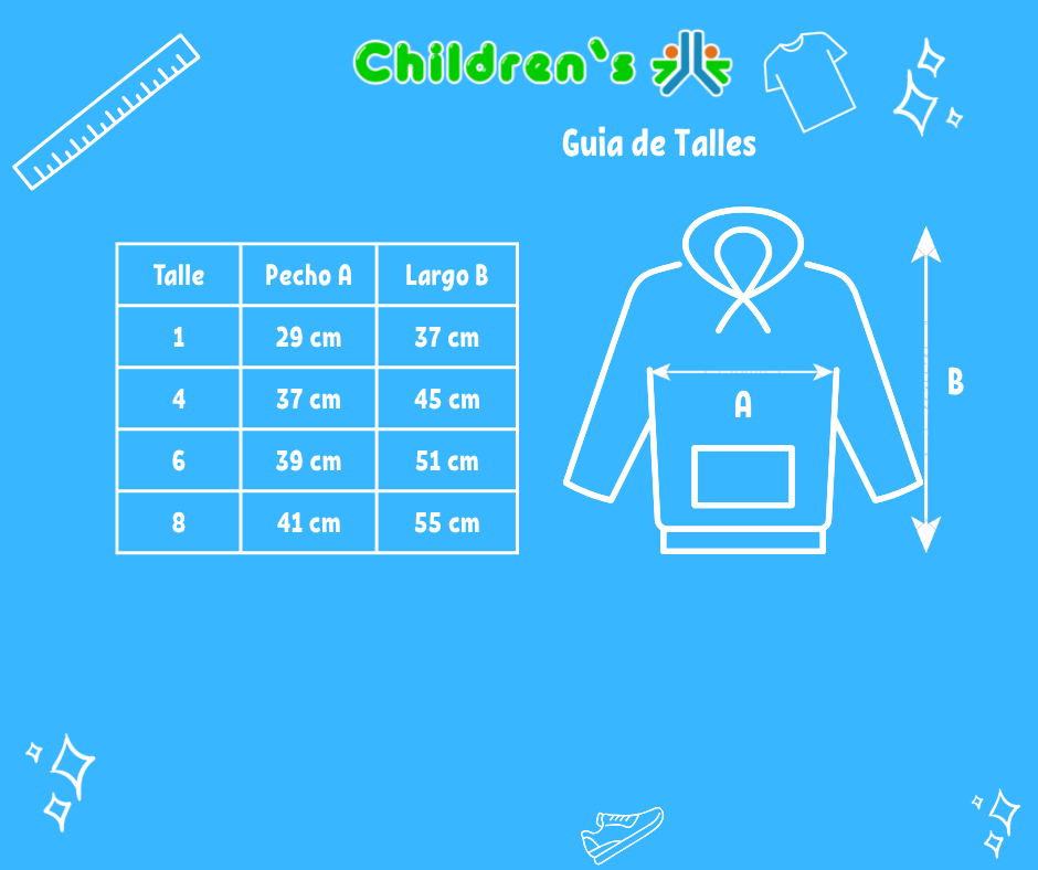 Tabla de talles — Buzo Polar con Cierre Bordado Girls Flor
