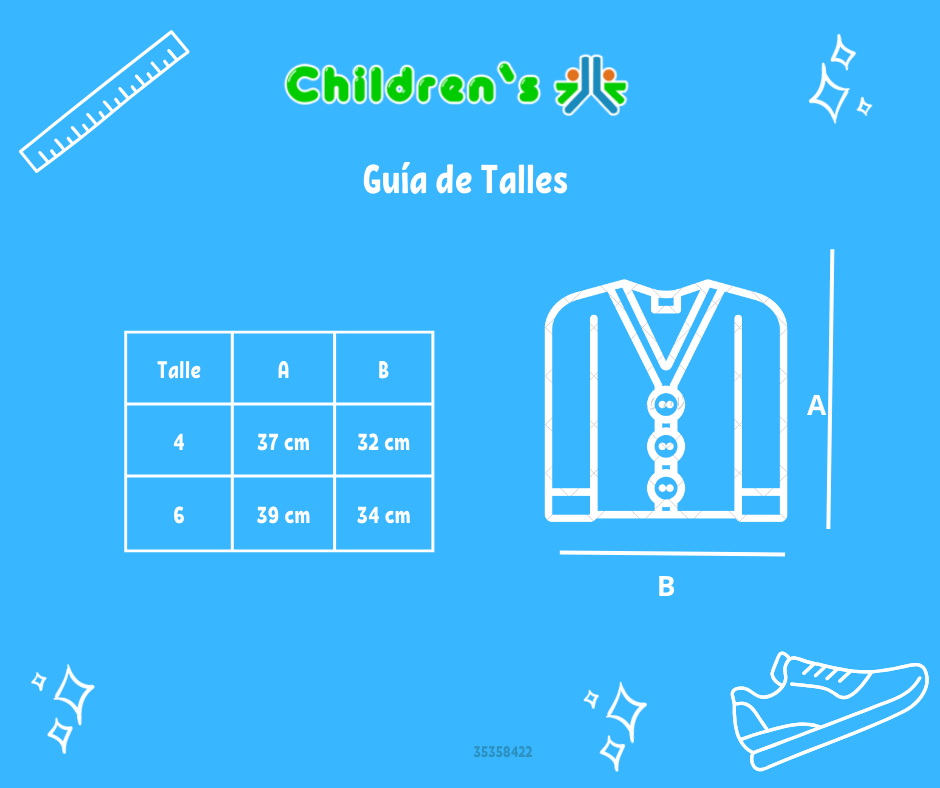 Tabla de talles — Saquito de Cashmilon Escote en V con Ochos