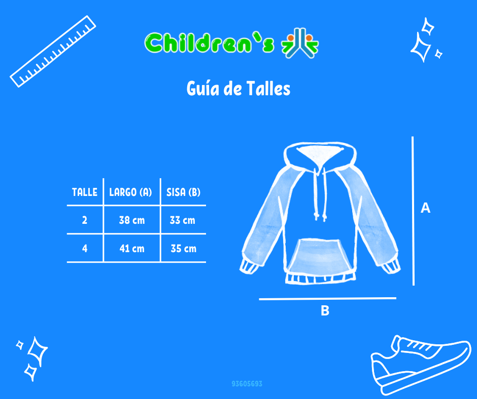 Tabla de talles — Buzo Frizado Estampado Con Capucha