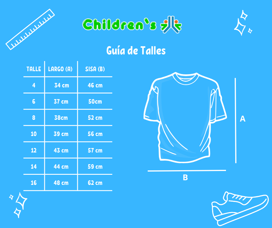 Tabla de talles — Remera( Camiseta)Bordado Futbol Argentina Messi