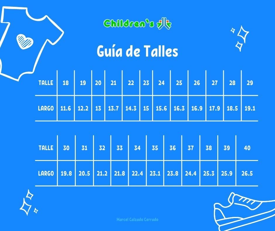 Tabla de talles — Zapato Calzado Colegial Nena Guillermina Chinita Balerina