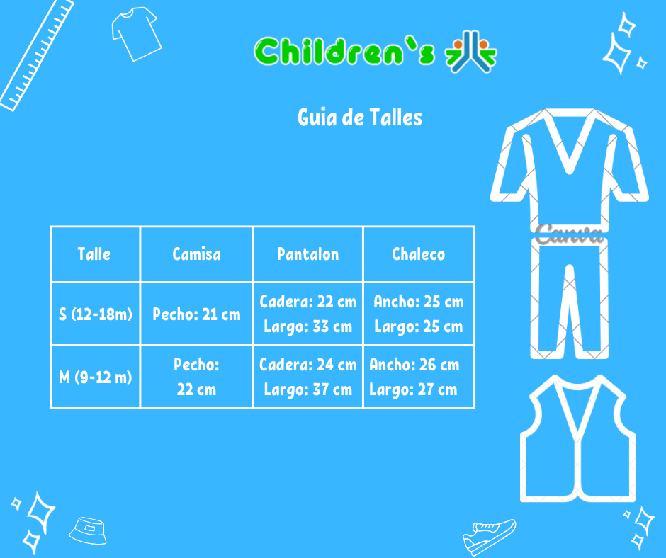 Tabla de talles — Conjunto Chaleco Brocato, Camisa, Pantalon y moño