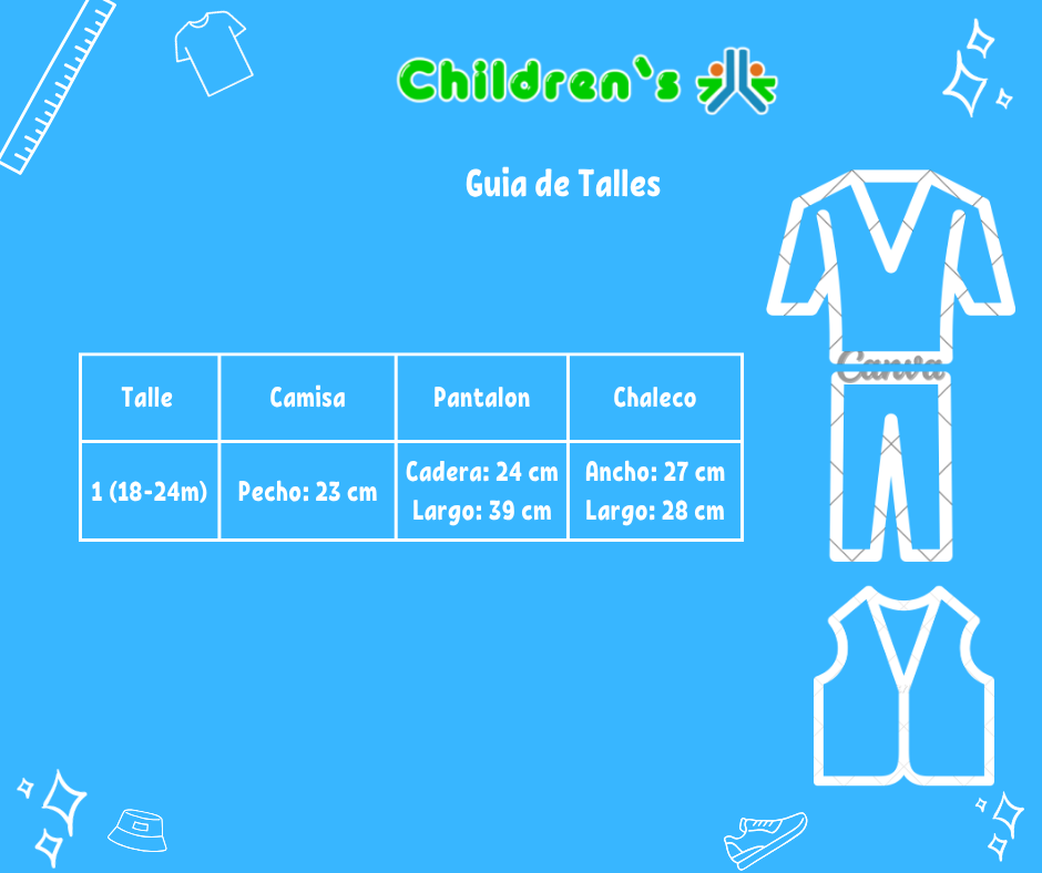 Tabla de talles — Conjunto Chaleco Brocato, Camisa, Pantalon y moño