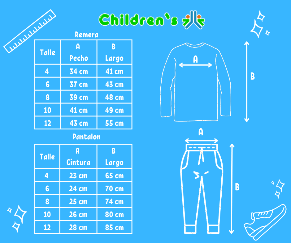 Tabla de talles — Pijama Interlock Manga Larga Estampado Oso