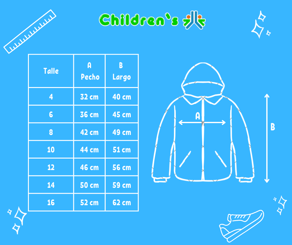 Tabla de talles — Campera Microfibra Con Piel Interna y Capucha