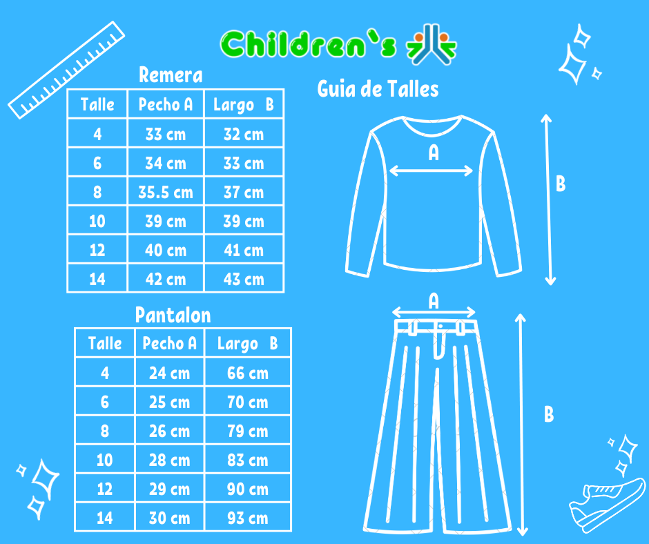 Tabla de talles — Conjunto De Remera Manga Larga y Pantalon Palazzo