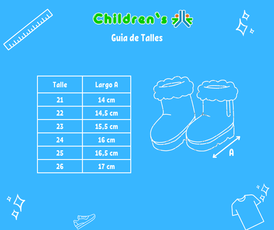 Tabla de talles — Pantubota Gamuzina Con Velcro
