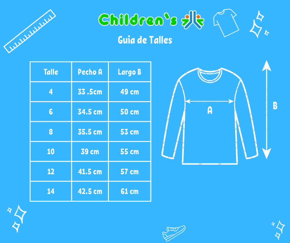 Tabla de talles — Remera Manga Larga Estampado Game On