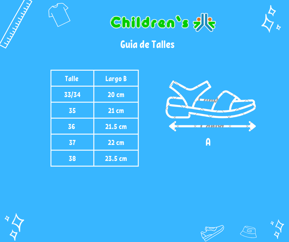 Tabla de talles — Ojota Sandalia con flor de goma con perla