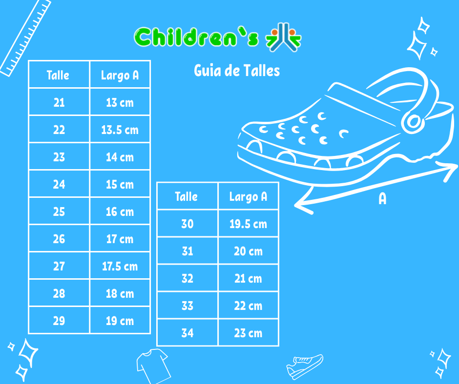 Tabla de talles — Crocs Sandalia Playera Con Pin Conejo