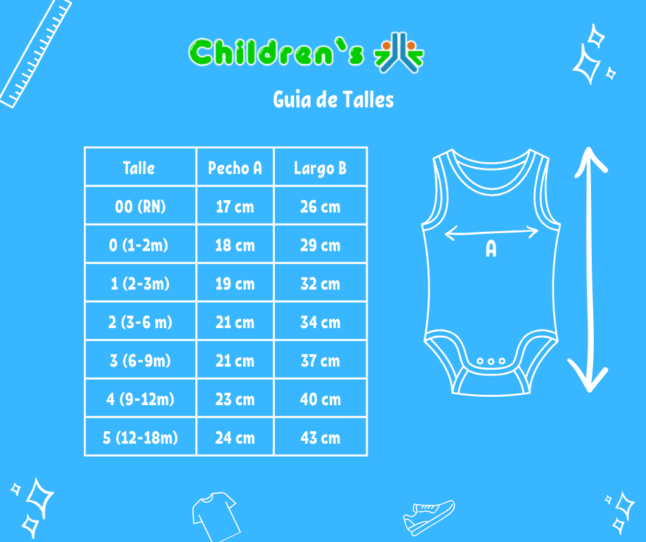 Tabla de talles — Body Pañalero Algodon Desagujado Sin Manga