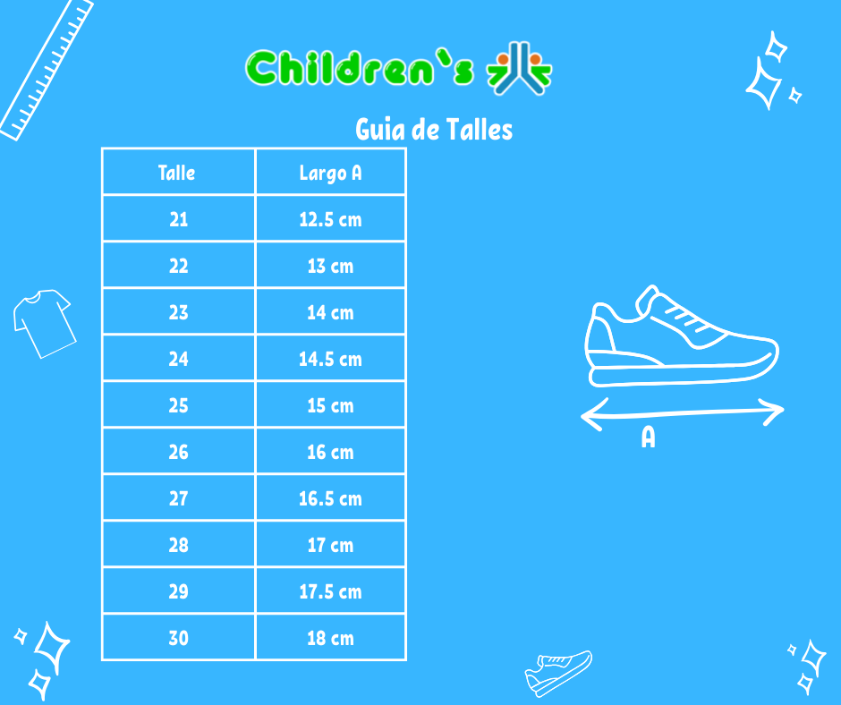 Tabla de talles — Zapatilla Ecocuero Cordon Estampado Con Luz