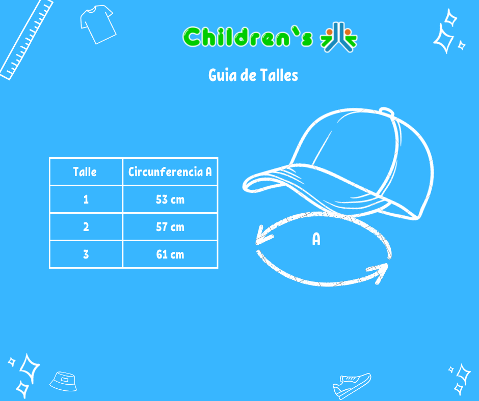 Tabla de talles — Gorro Cap Barbie - Corazones, Mariposa y Holograma corazon - Con Tira de Atar