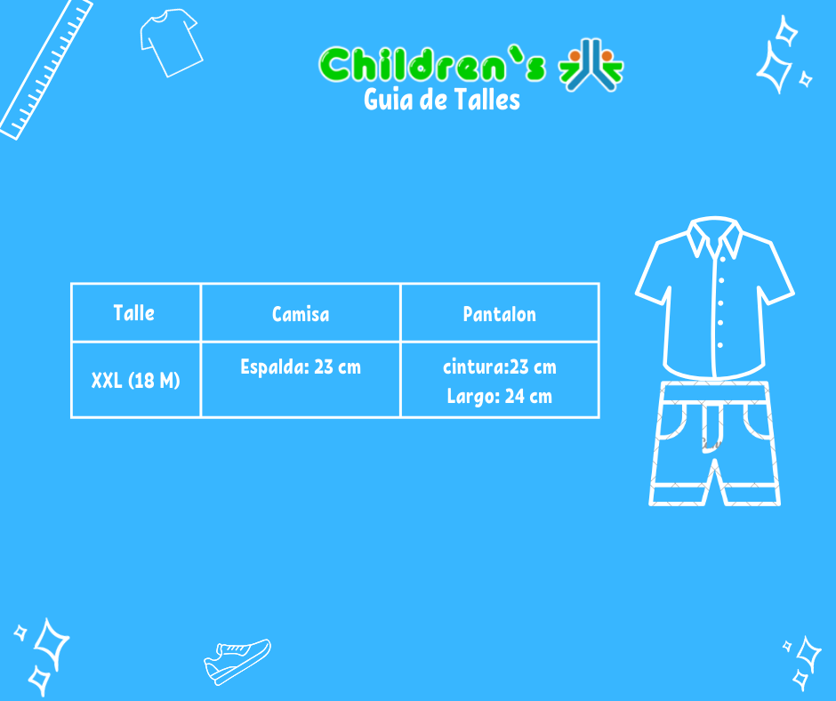 Tabla de talles — Conjunto Bautismo Short y Camisa Manga Corta