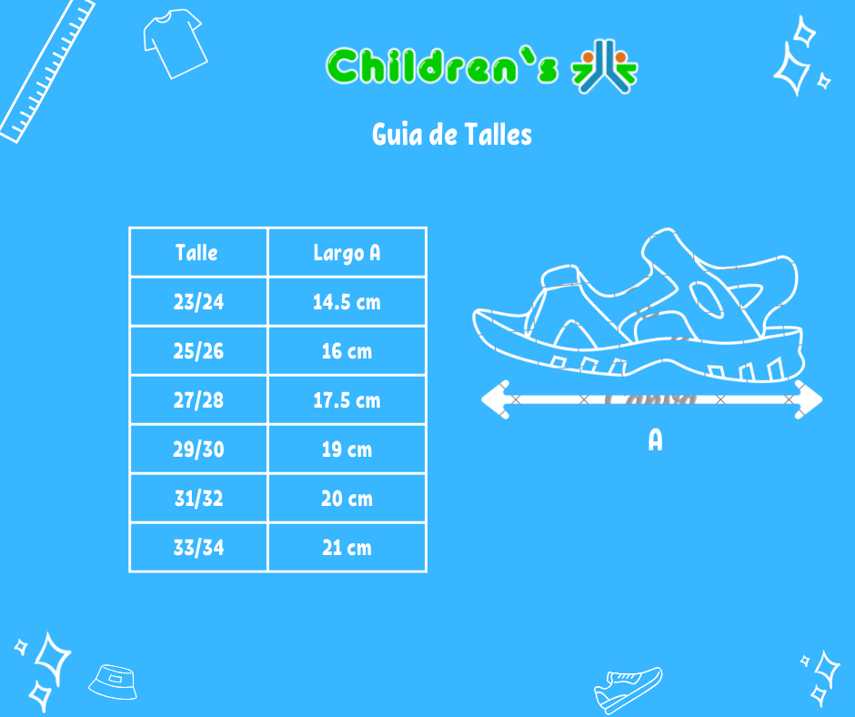 Tabla de talles — Sandalia Goma Livianas Agua Verano Dos Velcro