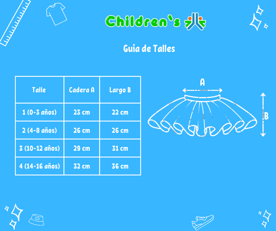 Tabla de talles — Tutu Doble Capa Liso Glitter Con Elástico