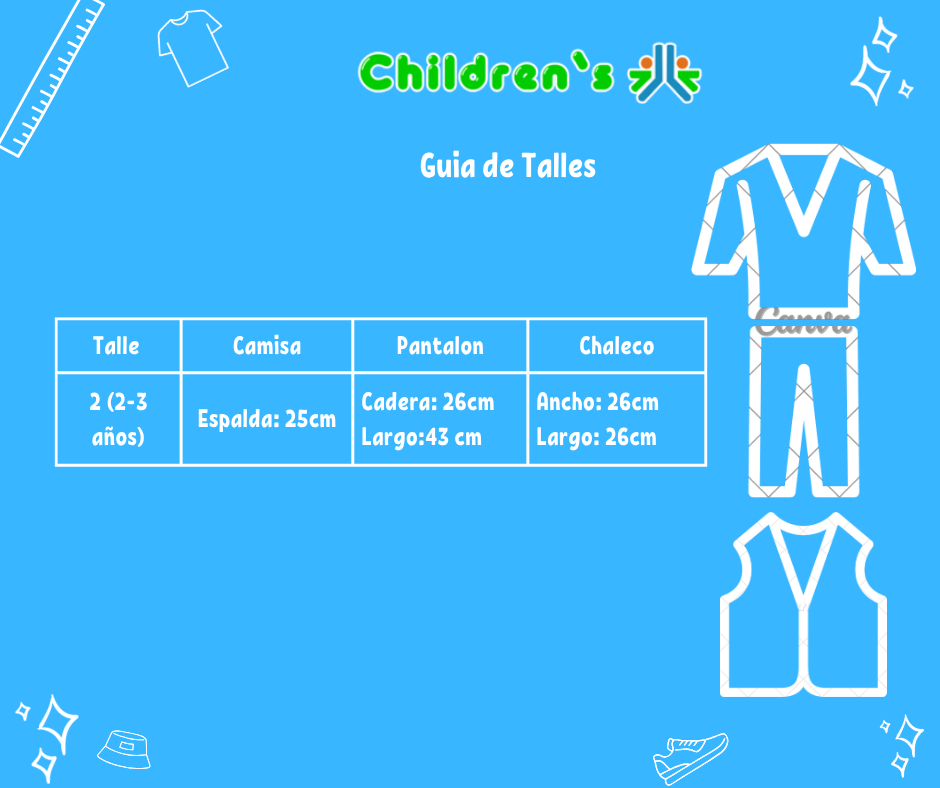 Tabla de talles — Conjunto De Chaleco Camisa Moño Y Pantalon en Tela Mecanica