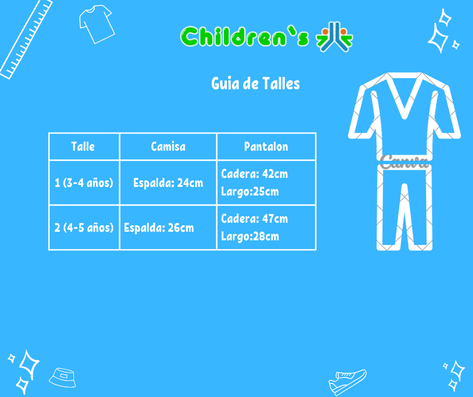 Tabla de talles — Conjunto 2 Pieza Camisa y Pantalon Escoces De Corderoy