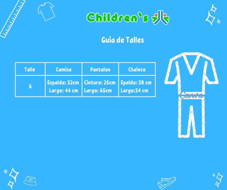 Tabla de talles — Conjunto 3 Piezas Camisa, Pantalon, Chaleco