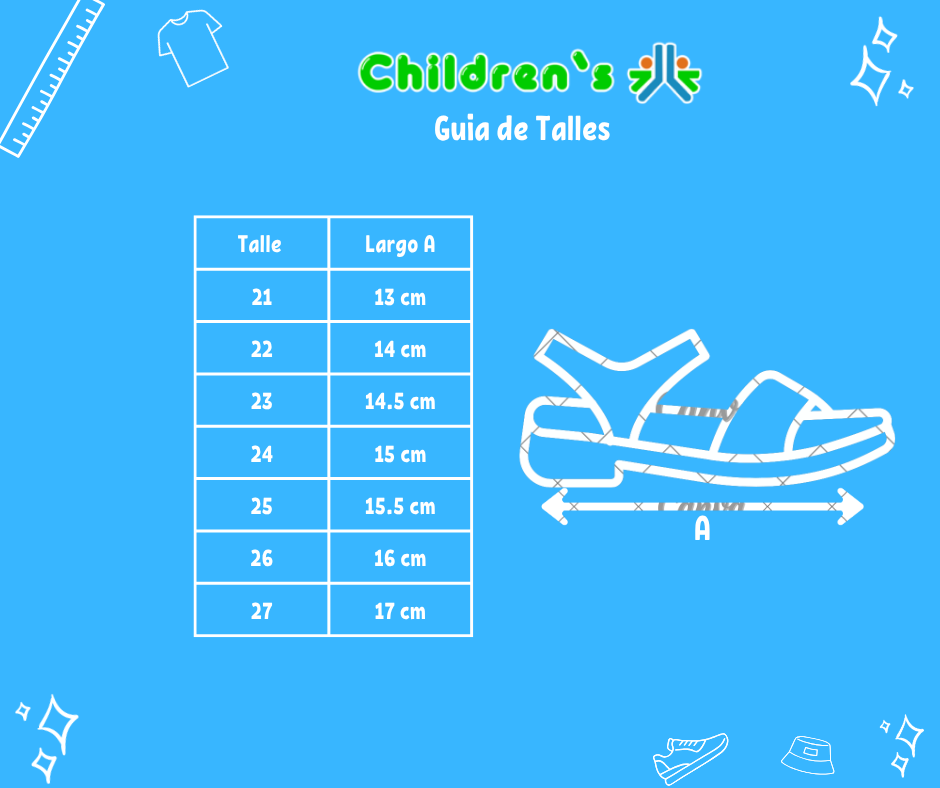 Tabla de talles — Sandalia Todo Goma Con Tira Cruzada Unicornio
